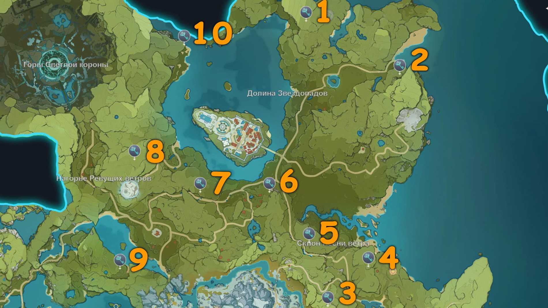 Расположение усыпальниц Ли Юэ на карте Genshin Impact